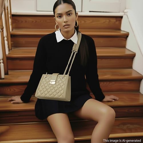 Fastrack Olive SnapLock Shoulder Bag | Quilted Faux-Leather Women’s Handbag | Shoulder Bag with Chain Strap & Dual Closure