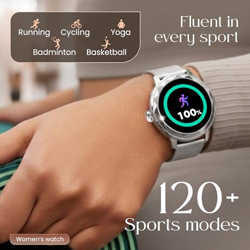GOBOULT Newly Launched Alora Smart Watch 1.19'' AMOLED Display, BT Calling, Rotating Bezel, 150+Watchfaces, 800 Nits Brightness, AI Voice Assistant, SpO2 Monitoring, 120+ Sports Mode (Rose Gold)