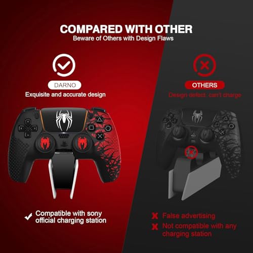 Sounce Anti-Slip Silicone PS5 Controller Skin Cover – Non-Slip Protective Grip Sleeve with Thumb Grip Caps, Touch Pad Sticker & Wrap Cover Stickers for PlayStation 5 (Pack of 1, Red Skin Cover)