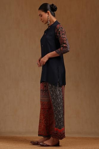 Soch Womens Navy Blue Muslin Solid Co-Ord Set