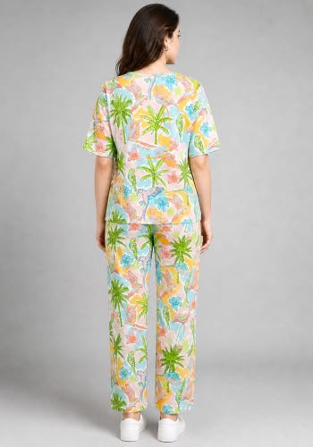 Wear Your Opinion Women Coords Set | Tshirt & Pant Night Suit Pyjama Sets (Coastal Escape, Small, Orange)
