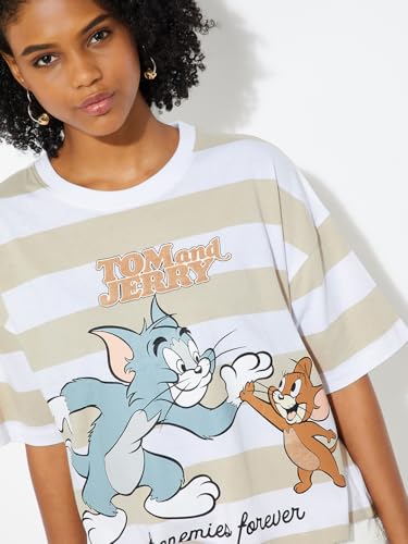 Max URB_N Women Tom & Jerry Boxy Fit T-Shirt (Beige_XS)