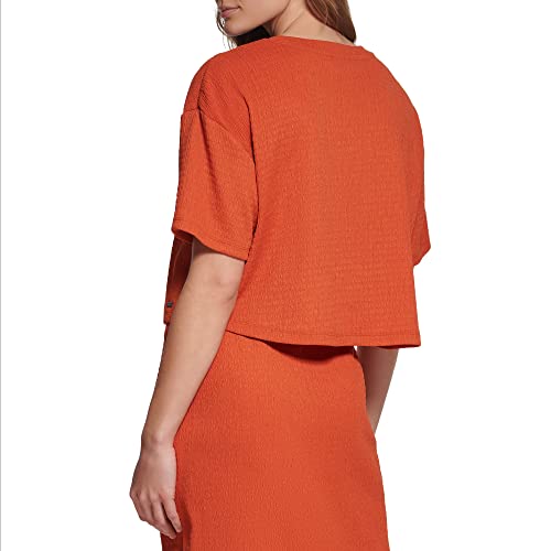 Calvin Klein Women's Missy Vertical Foli Logo T, Clay, S