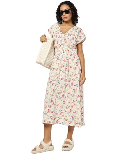 GAP Women Floral Short Sleeves v-neckneck a-line Dress,Multi,M Multicolour