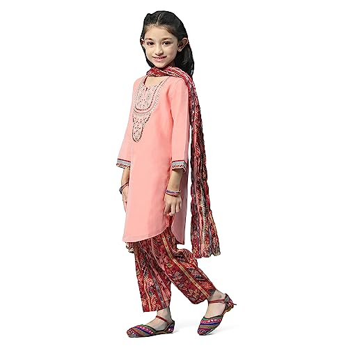 BIBA Girls Girl's Polyester Salwar Suit Set (KW5381AW23SLMORG_Orange
