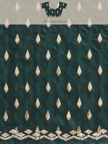 MOHEY Women's Green Organza Stone Work|Zari Saree (Green)