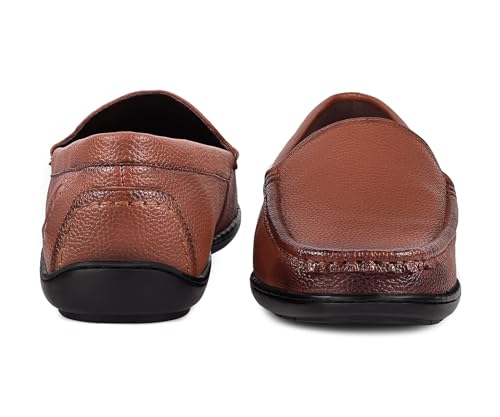 LOUIS STITCH Men's Russet Tan Slip-On Loafers | Ultra Lightweight Slip-On Solid Formal Shoes for Men | Loafers with All-Day Comfort | LSFLPDMPUTN | UK-9