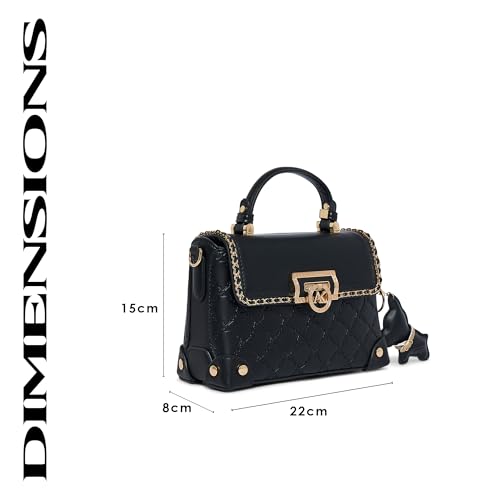 Akiki London Women's Hampton 22 Flap Satchel Handbag|comes with Dog Charm|Top Grab Handle|Metal Finish|Stylish Ladies Purse|Party Handbag for Women
