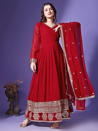 Fashion Basket Havy Georgette Embroidered Anarkali Dress for Women Maroon