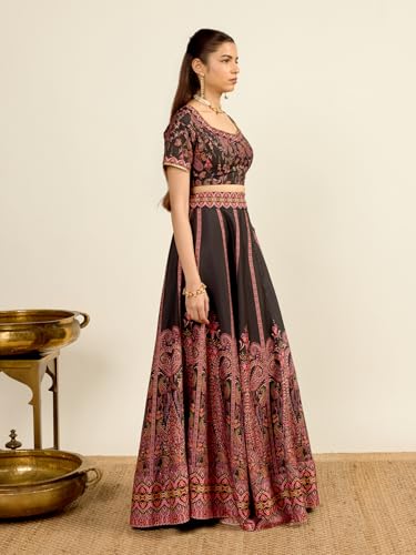 Aarke Ritu Kumar Black Square Neck Blouse With Lehenga And Dupatta