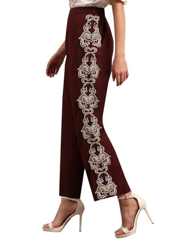 VERO MODA Women's Straight Fit High-Rise Brown Pants