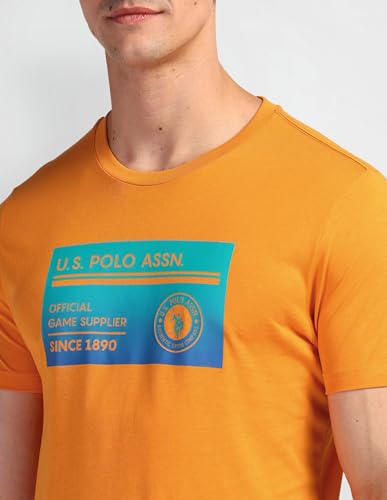 U.S. POLO ASSN. Mens Solid Half Sleeve Graphic Round Neck T-Shirts (UDTSHS0879_Orange_M)