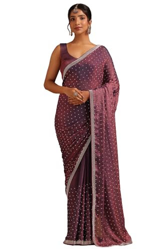 Soch Womens Purple Fendy Organza Embellished Saree With Stone Work