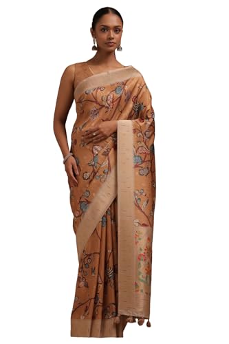 Soch Womens Mustard Tussar Floral Print Saree