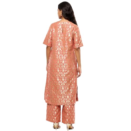 BIBA Women's Jacquard Kurta Sets (FEST2752AW24PCH_Peach