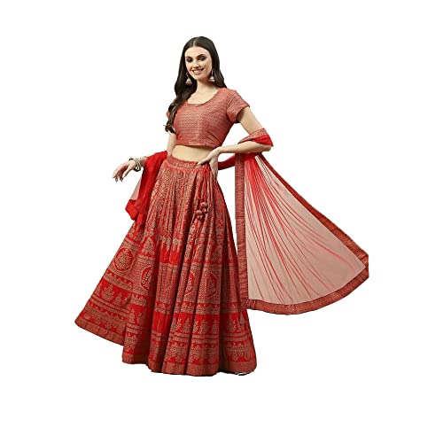 BIBA Womens Polyester Lehenga Set Readymade Tomato Red L