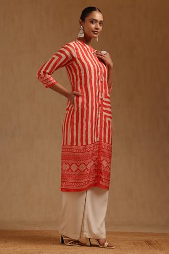 Soch Womens Orange Russian Silk Geometric Kurta with Tassels