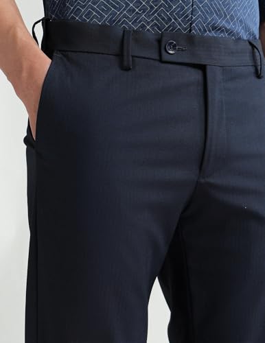 Arrow Men's Textured Regular Fit Trousers (ARAKTR2111_Navy_34)