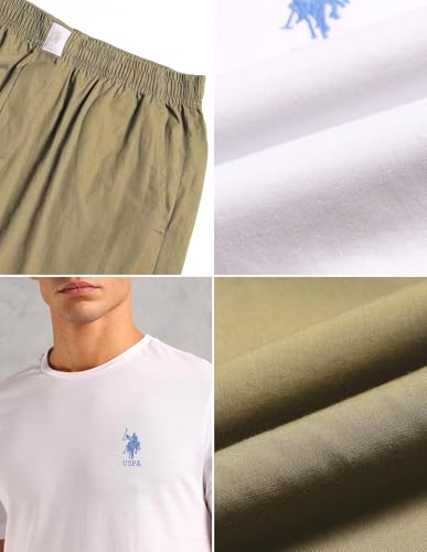 U.S. Polo ASSN. Mens Solid Cotton SS005 Sleep Sets(White|Khaki M