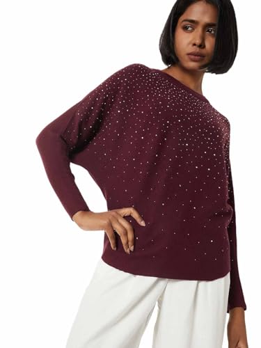 Max Women Embellished Sweater (Maroon_L)