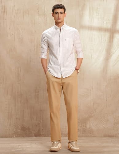 U.S.Polo ASSN. Men's Striped Tailored Fit Button Down Shirt (USSHT3094_Beige