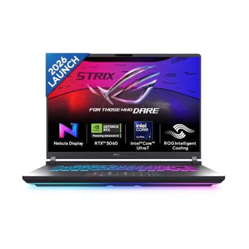 ASUS ROG Strix G16 (2026),Intel Core Ultra 7 255HX (Series 2),RTX 5060-8GB,16GB RAM (Upgradeable),1TB SSD,FHD+,16"(40 cm),300Hz,Win 11,M365 Basic(1Y),Office 24,Gray,2.6 Kg,G615LM-TS268WS,Gaming Laptop
