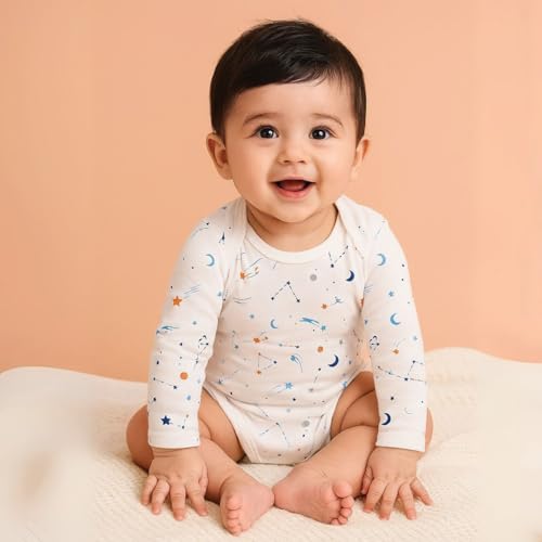 Moms Home Organic Cotton Baby Bodysuit Romper | Pack of 5 | 0-3 Months