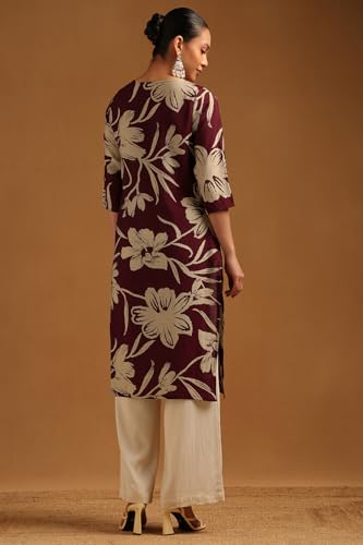 Soch Womens Wine Chanderi Floral Kurta with Beads