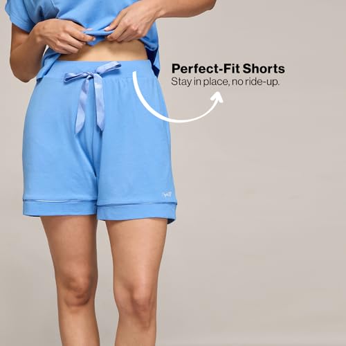 NYKD (NYS912 Soft Cotton Modal Shorts for Women | Relaxed Fit with Non Slip Elasticated Waistband, Adjustable Drawcord & 2 Side Pockets | Ideal for Night, Lounge Blue