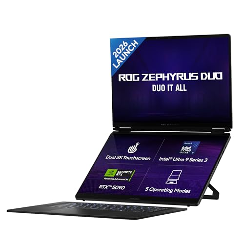 ASUS ROG Zephyrus Duo 16 (2026),Intel Core Ultra 9 386H (Series 3),RTX 5070 Ti-12GB,32GB RAM,2TB SSD,3K OLED,16"(40 cm),120Hz,Win 11,M365 Basic(1Y),Office 24,Grey,2.8 Kg,GX651AR-SR074WS,Gaming Laptop