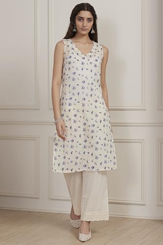 Biba Women White Poly Chanderi Straight Suit Set_36