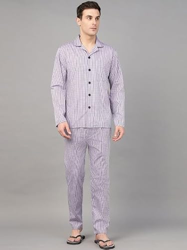 Hancock Men Checked Night Suit Lavender Size S