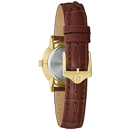 Bulova Classic Quartz Ladies Watch, Stainless Steel Diamond, Brown Leather Strap, Mother-of-Pearl Dial, Classic