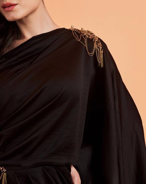 HarLiv One Shoulder Black Saree Gown Women - Party, Cocktail, Wedding Dress (Black) XS