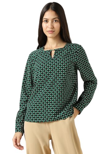 Women Green Print Formal Top