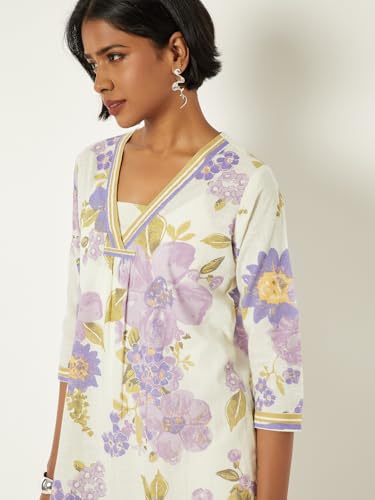 Max Women Floral Print Straight Kurta (Purple_XL)