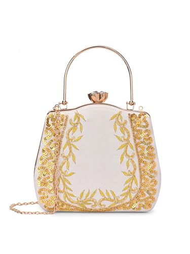 TOOBA Handicraft Women's Floral Embroidered Sequinned Envelope Clutch Bag| Evening Bag, Bridal Purse & Party Handbag | Wedding & Special Occasion Clutch