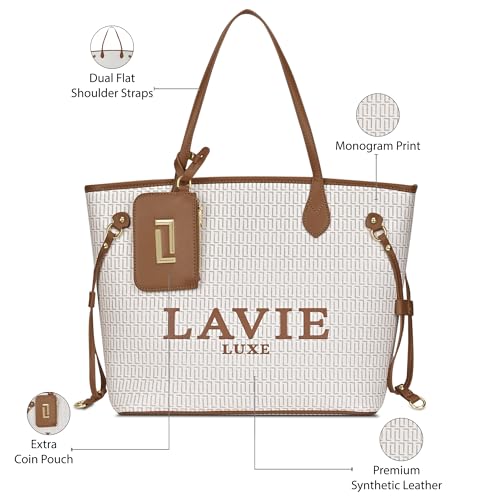 Lavie Luxe Women's Monogram Elise Laptop Tote Handbag | Fits Upto 15 Inch Laptop | Laptop Bag for Work | Ladies Purse | Stylish Shoulder Bag | Gift For Women