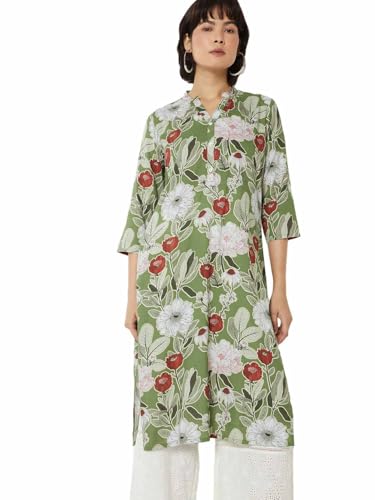 Max Women Floral Print Straight Kurta (Green_L)