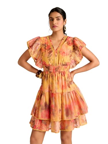 Label RITU KUMAR Mustard Rosie-Pixie Floral Short Dress