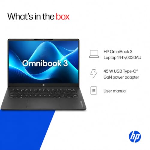 HP OmniBook 3 14 inch Laptop PC, FHD Display, 300 NIts, AMD Ryzen 3 30, 8 GB DDDR5 RAM, 512 GB Gen4 NVMe SSD, AMD Radeon 610M Graphics, Win11, M365* Office24, Iron Gray, 14-hy0030AU