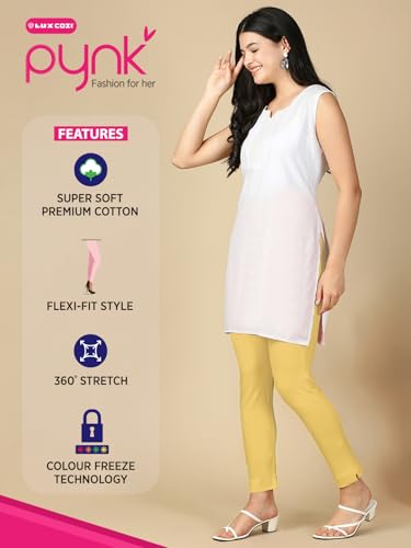 Lux Cozi PYNK Women's Solid Premium Cotton Lycra Kurtipant with Side Pocket_COZI_PYNK_KURTIPANT_77_FS_1PC Cream