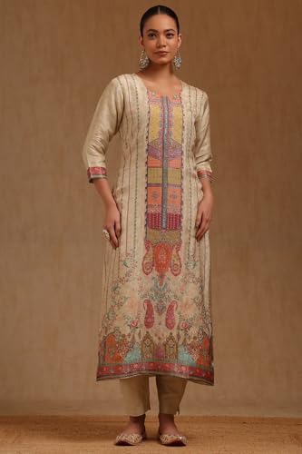 Soch Womens Off White Brocade Ethnic Motifs Suit Set With Cutdana