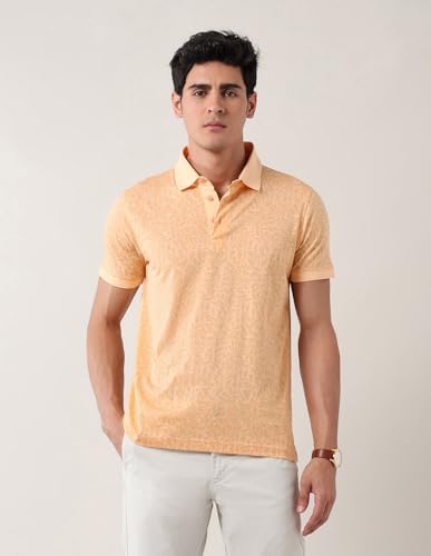 Arrow Men's Leaves Regular Fit Polo Shirt (ARAJTS3849_Light Orange