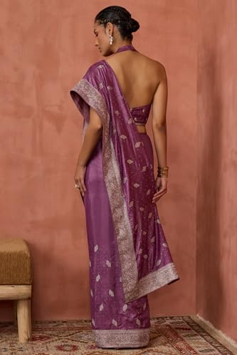 Soch Womens Purple Fendy Georgette Embroidered Saree