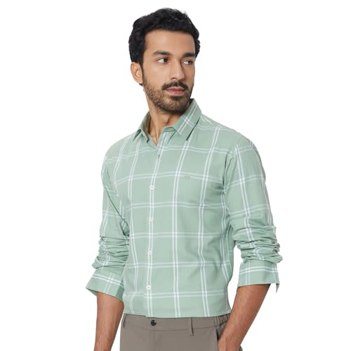MUFTI Men Shirt | Slim Fit Full Sleeve Spread Collar Checkered Design | 100% Cotton Breathable Fabric | Business Casual & Smart Casual Office Wear| Light Olive 6XL