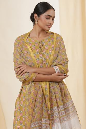 W for Woman Folksong Yellow Printed Cotton Dupatta