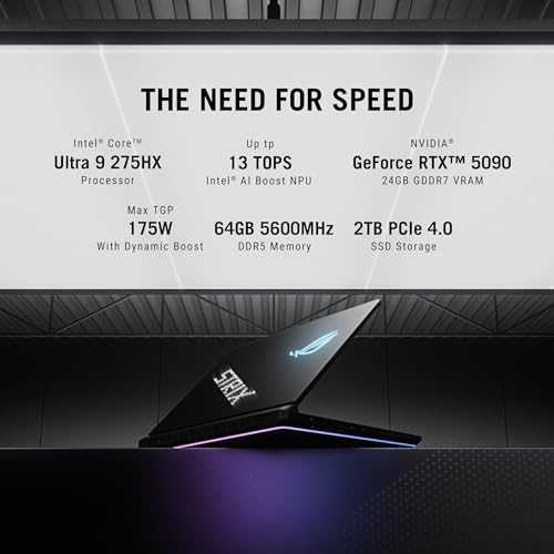 ASUS ROG Strix SCAR 18,Intel Core Ultra 9 275HX Gaming Laptop(NVIDIA RTX 5090-24GB/175W TGP/64GB/2TB/2.5K QHD+/18"/240Hz/Windows 11/M365 Basic(1Year)*/Office Home 2024/Off Black/3.30 Kg)G835LX-SA187WS