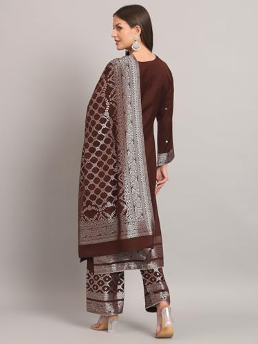 AFSA Women's Acro Wool Woven Unstitched Suit and Dupatta(INAYAT-346-29-COFFEE)