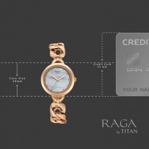 Titan Raga Unlocked Quartz 3 Hand Round Natural White Mother of Pearl Dial, IP Rose Gold Strap Watch for Women - 2826WM01
